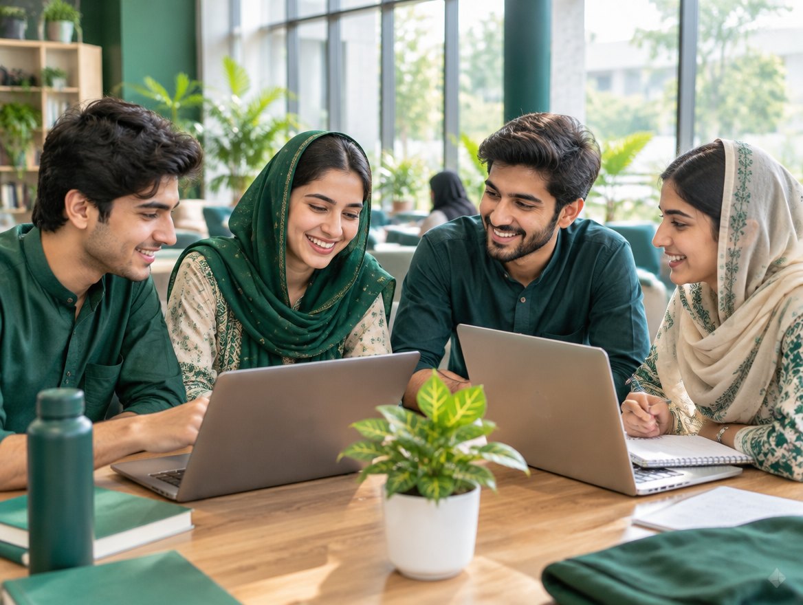 Young Pakistani students learning together